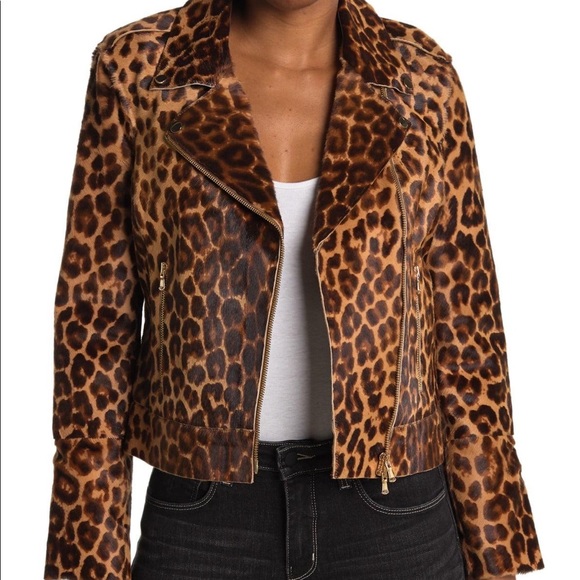 Brand NEW- L’Agence Leopard-Print Goat Hair Biker Jacket - Picture 2 of 8